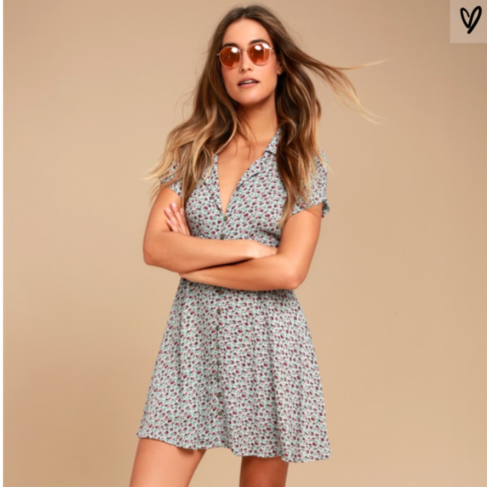 BLUE FLORAL PRINT SKATER DRESS